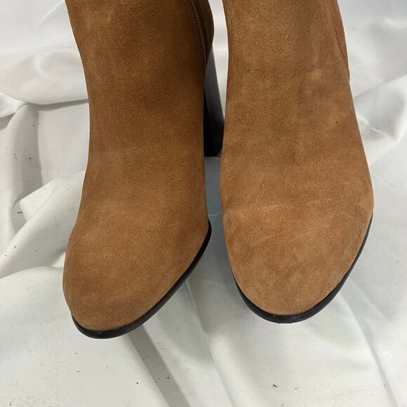 Sam Edelman Tan Suede OTK Boots 7 Leather Heel Wrap Strap Tall Zip Buckle - Picture 13 of 16